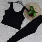 ست کراپ و لگ ویسکوز مشکی بغل حلقه